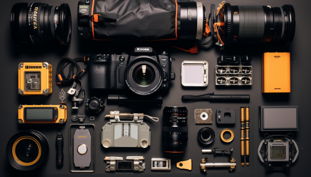 Attractive assortment of must-have travel gadgets in 8k quality, including an array of portable powers, cameras and security-oriented tech, taken with Leica M6 TTL & Leica 75mm 2.0 Summicron-M ASPH, Cinestill 800T